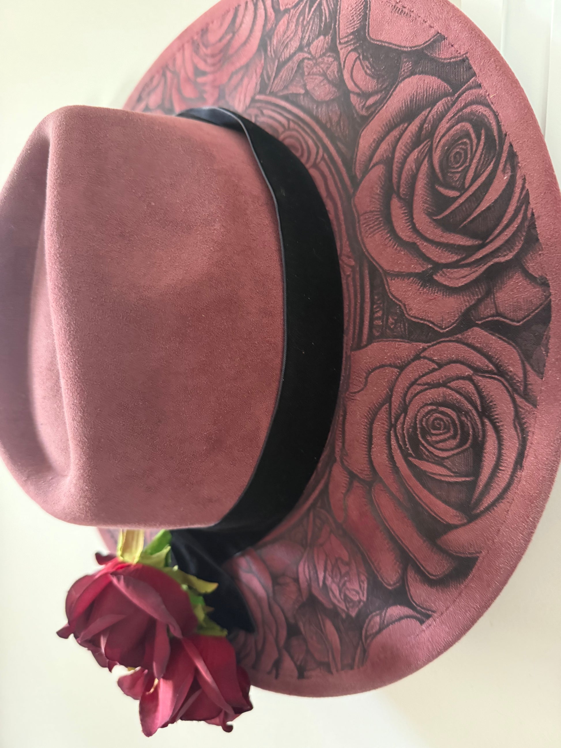 Dark Red Roses Hat Crystal Coast Cowgirl