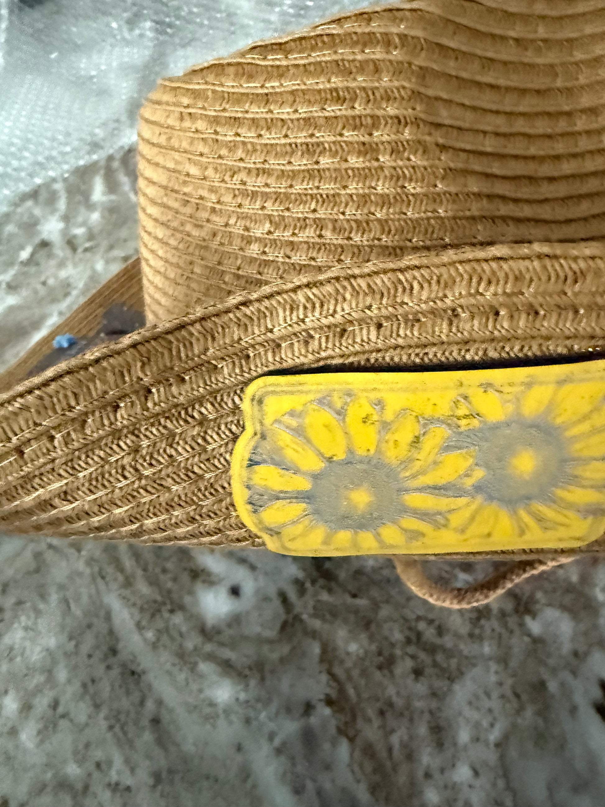 Crystal Coast Cowgirl Hat also great for gardening, with leathette sunflowers