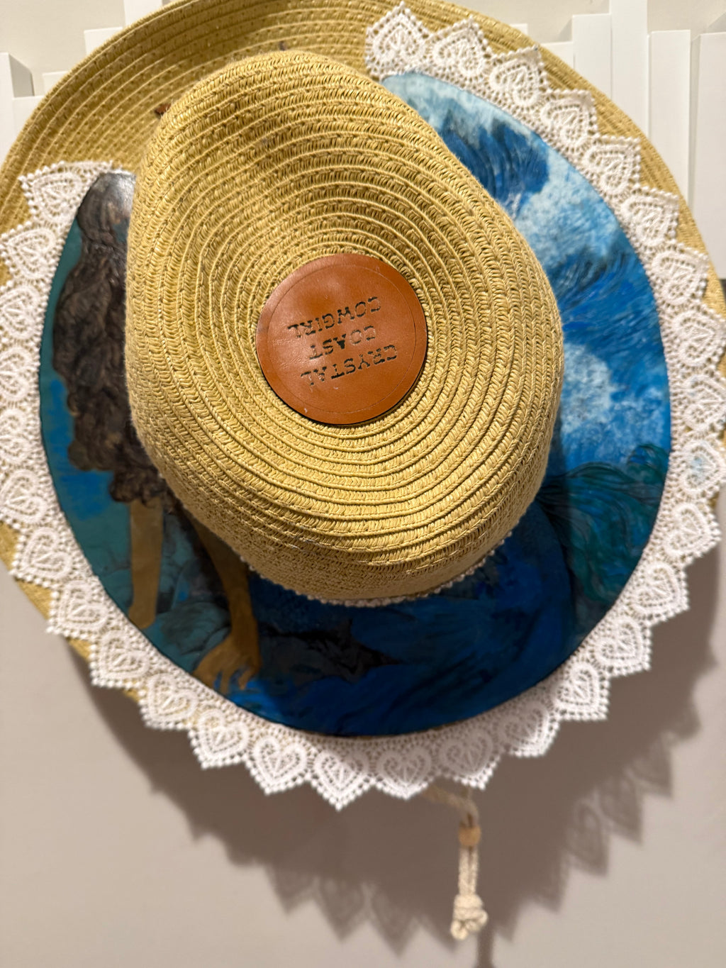 Crystal Coast Cowgirl Hat Mermaid With Sea Turtles laser burned and hand painted