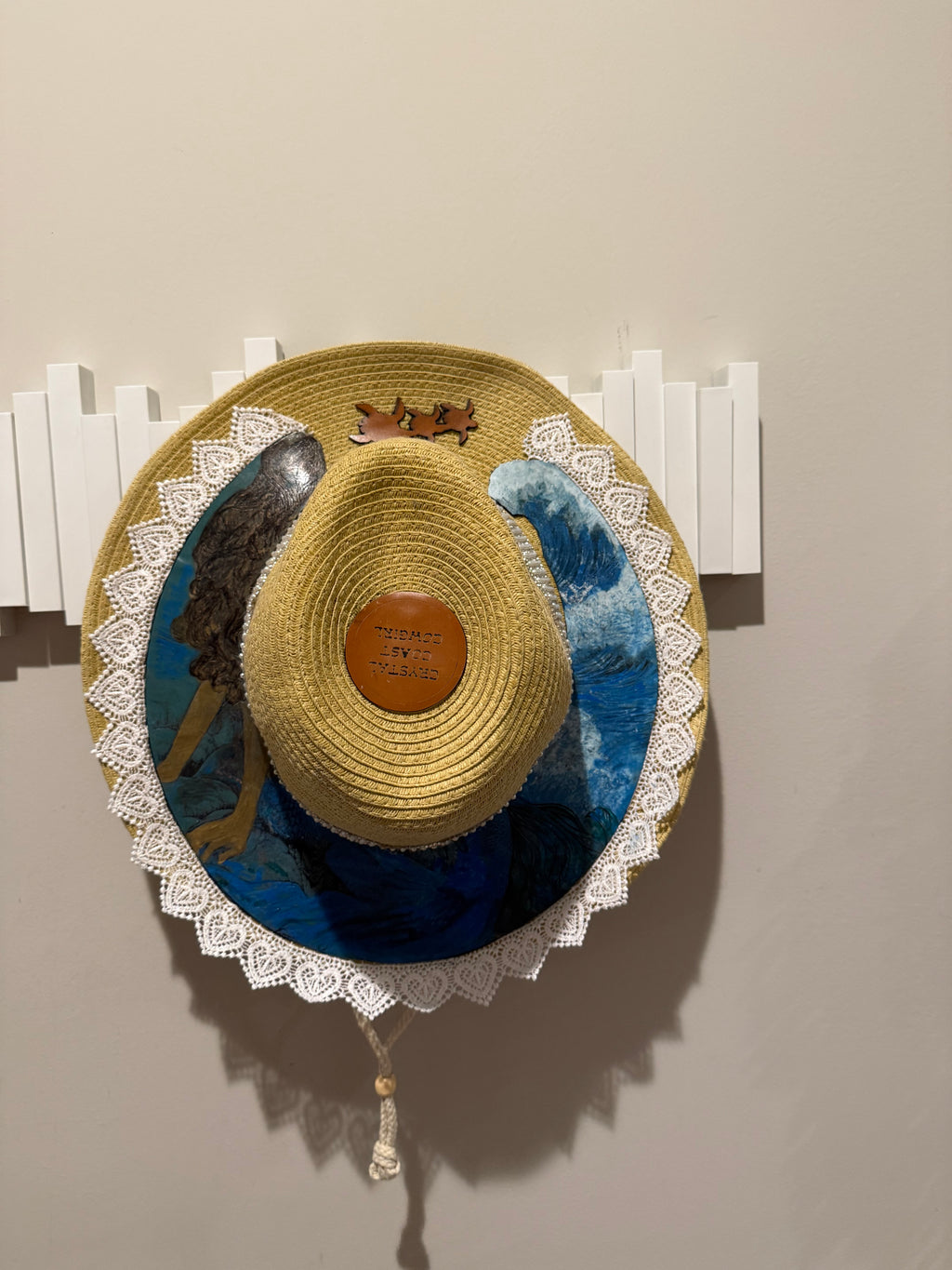 Crystal Coast Cowgirl Hat Mermaid With Sea Turtles laser burned and hand painted