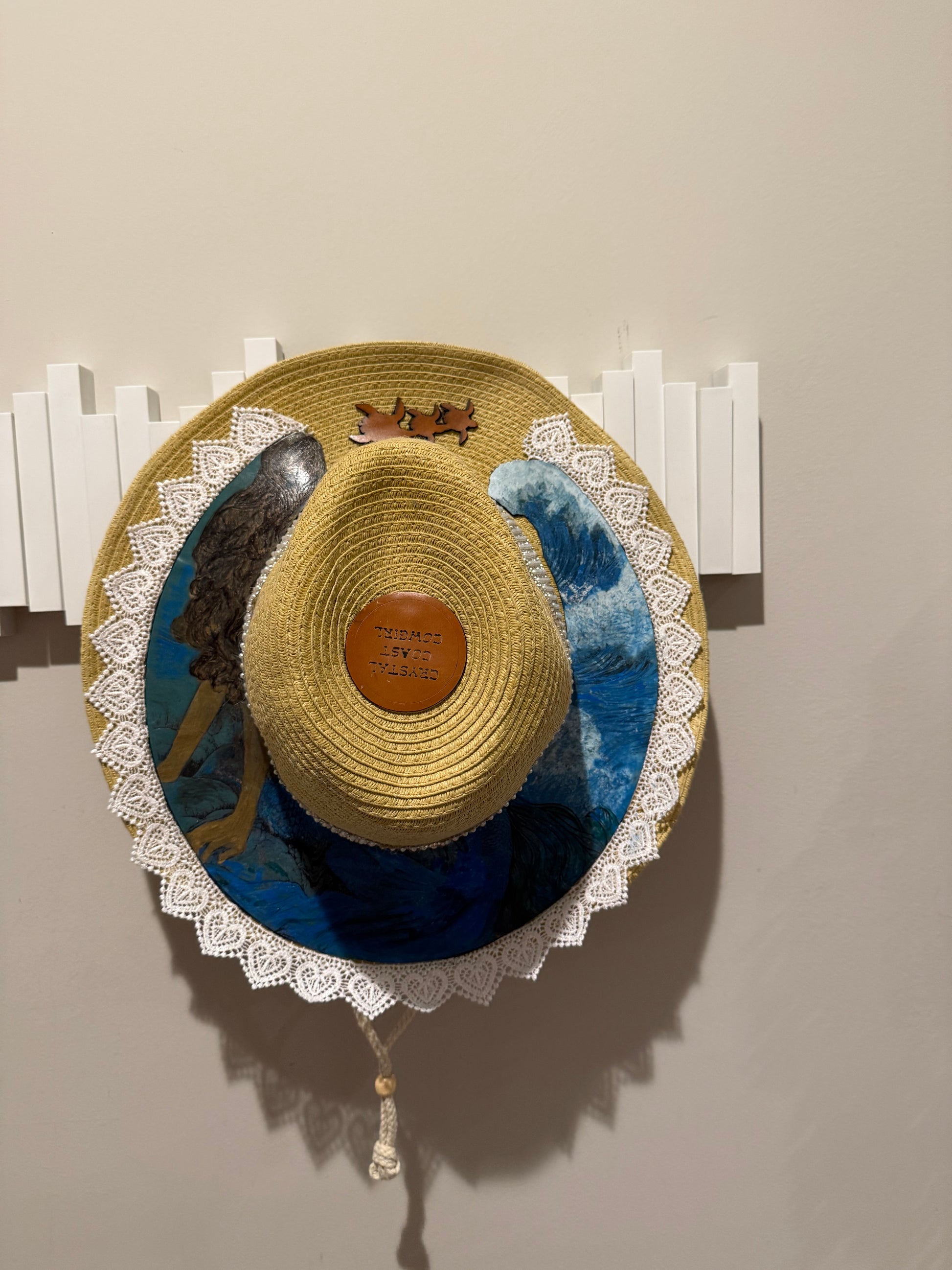 Crystal Coast Cowgirl Hat Mermaid With Sea Turtles laser burned and hand painted